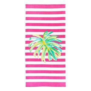 Tropical Hot Pink Palm Stripe Cotton Beach Pool Lake Towel